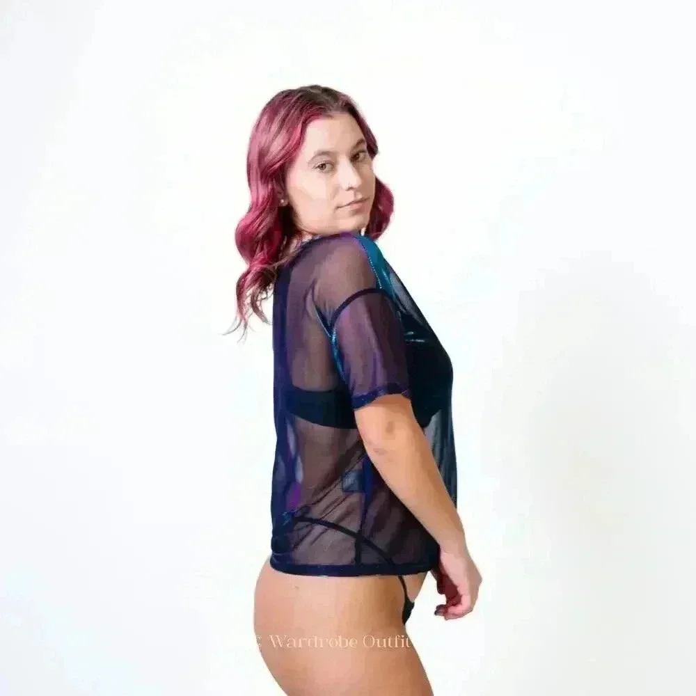 Purple Sheer Mesh Rave Tee - Picture 4 of 7